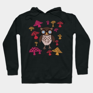 Owl Student and Mushrooms Cutout Design Hoodie